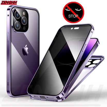 Double Glass Antipeep Privacy Magnetic Adsorption Case for Iphone 15 14 13 12 Pro Max 15Plus with Camera Lens Protection Cover