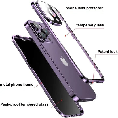 Double Glass Antipeep Privacy Magnetic Adsorption Case for Iphone 15 14 13 12 Pro Max 15Plus with Camera Lens Protection Cover