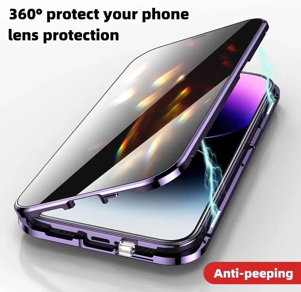 Double Glass Antipeep Privacy Magnetic Adsorption Case for Iphone 15 14 13 12 Pro Max 15Plus with Camera Lens Protection Cover