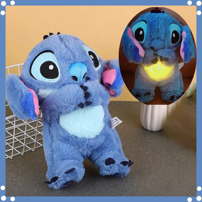 Kawaii Stitch Plush Doll Baby Sleeping Companion Sound Soothing Musical Kawaii with Air Bag and Light Doll Breathing Toys Gifts